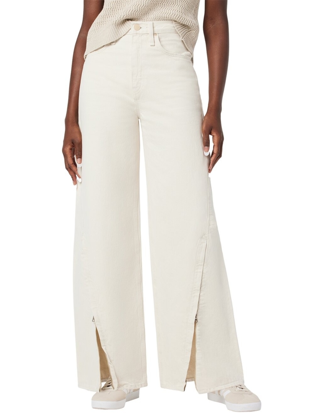 Hudson High-Waist Wide-Leg Split Hem Jeans - Cream